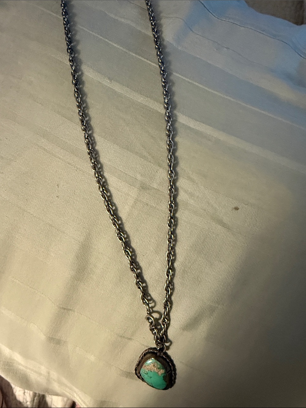 Turquoise Stone Pendant Necklace - Silver Tone